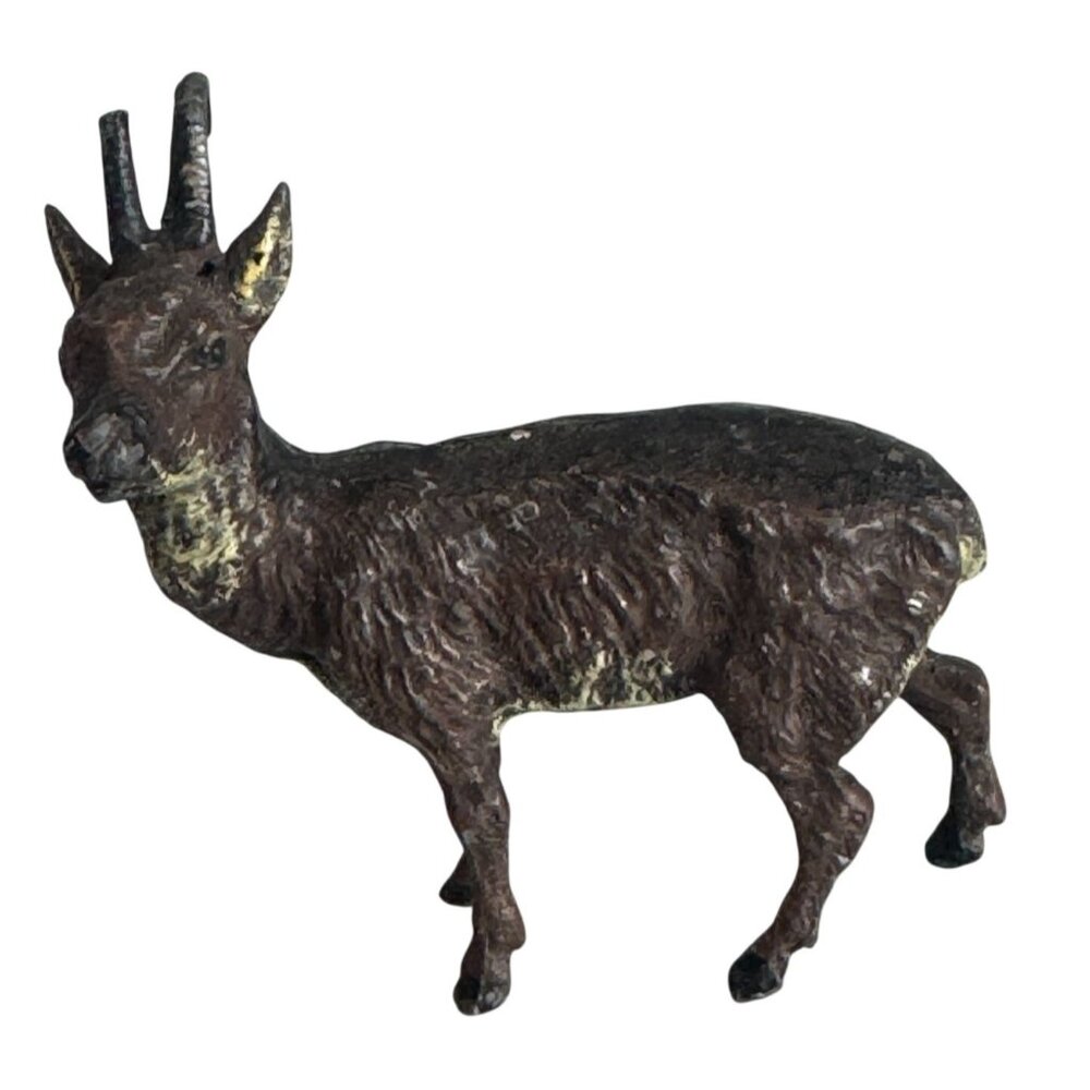 Antique Vienna Bronze Roe Deer Figurine Brown Cold Painted 2 1/4"